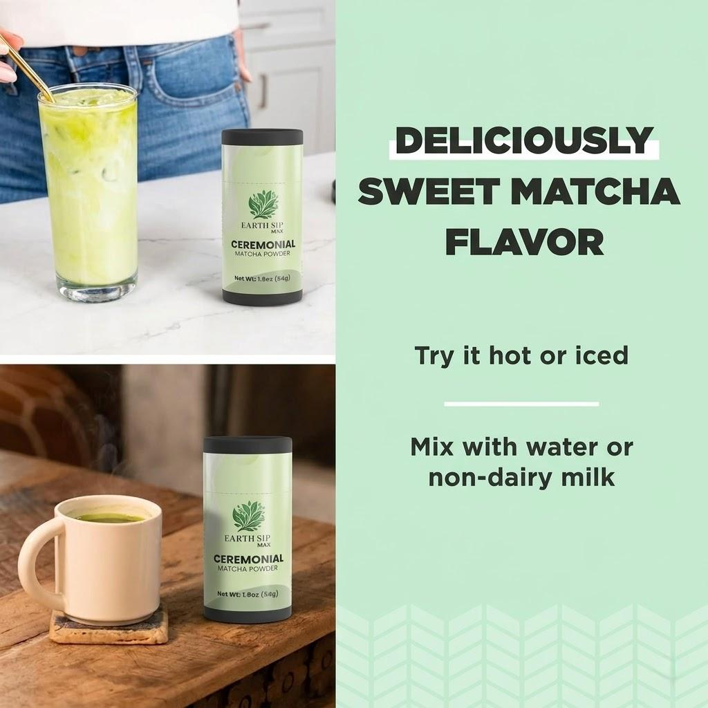 Earth Sip Max Ceremonial Matcha for Calm Alertness, Metabolic Boost & Cognitive Support – High Antioxidant, Smooth Umami, L-theanine Rich Formula